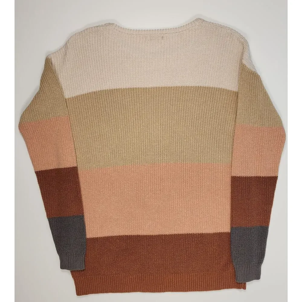 Ampersand Avenue Colorblock Knit Sweater Women’s Size S‎ Cream Brown Pullover